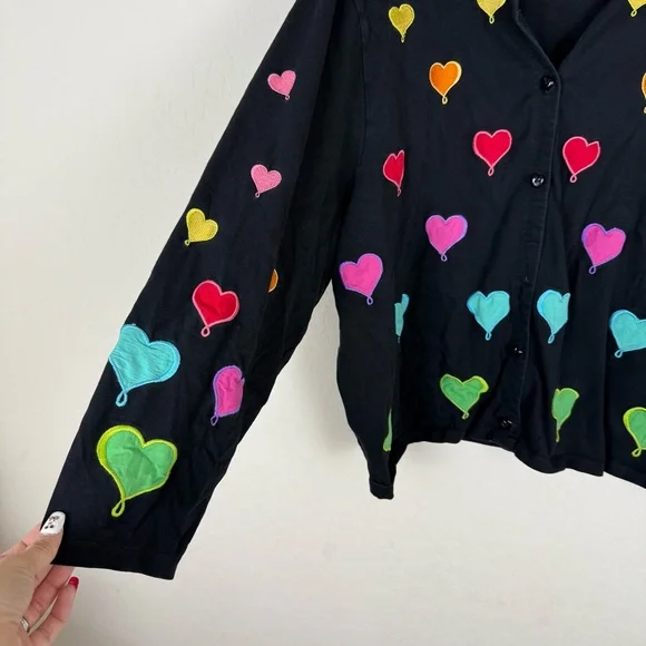 Michael Simon Vintage Light Balloon Heart Embroidered Cardigan Y2K Rare - Picture 6 of 11